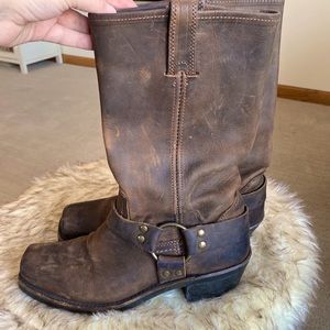 Frye Harness 7.5 Brown Leather Pull On Rustic Mid Calf Boots